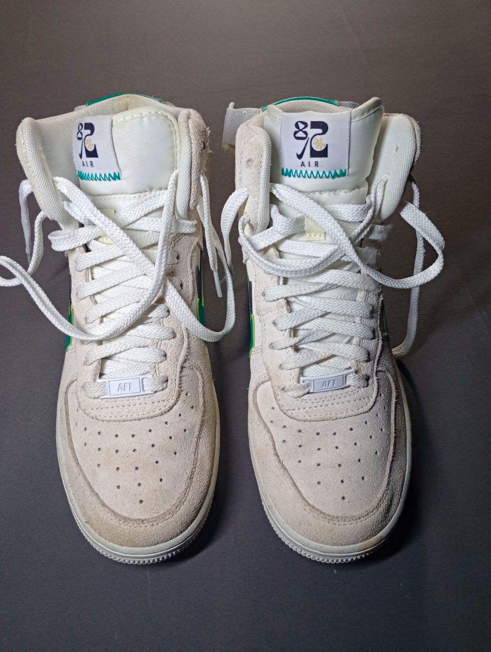 Nike Air Force 1 82' High Top Sneaker White/Green Suede women's size US 7